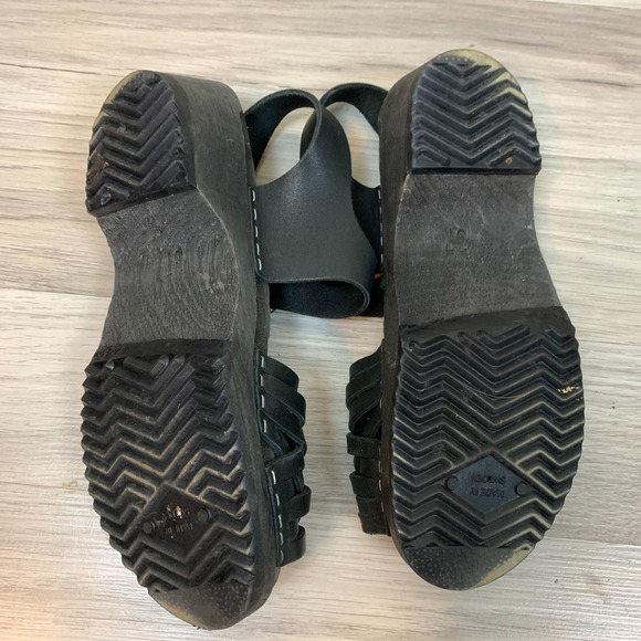 MIA Swedish Clog Sandals Women US 7 Weave Leather Wooden Platform 37 Black - Picture 4 of 12